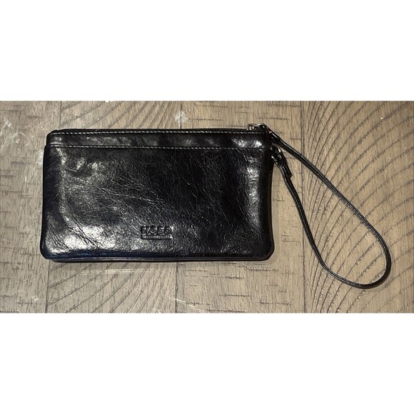 Hobo International Clutch Wristlet Leather Purse Black Handbag Buckle Vintage - Picture 2 of 4